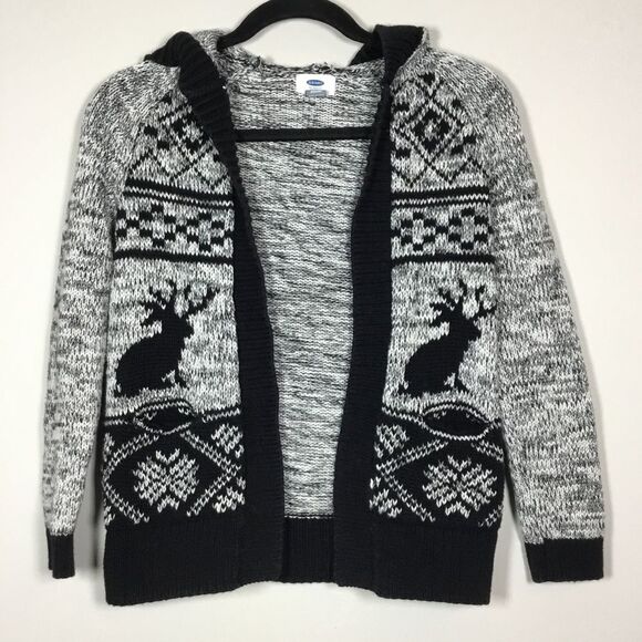 Fair isle rabbit with antlers soft 100% cotton kids hooded cardigan size M/L - Picture 1 of 5